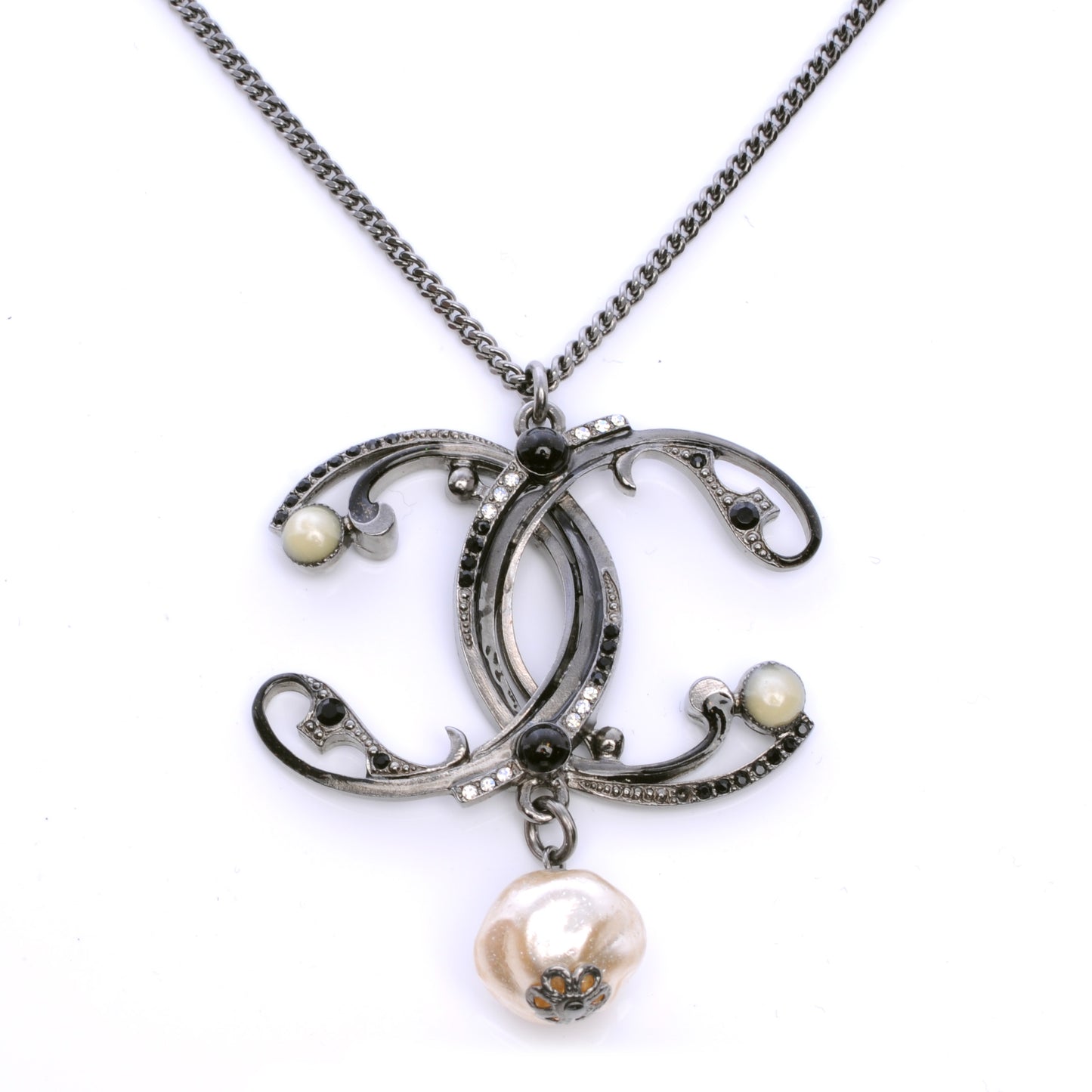 Crystal CC Pearl Drop Necklace