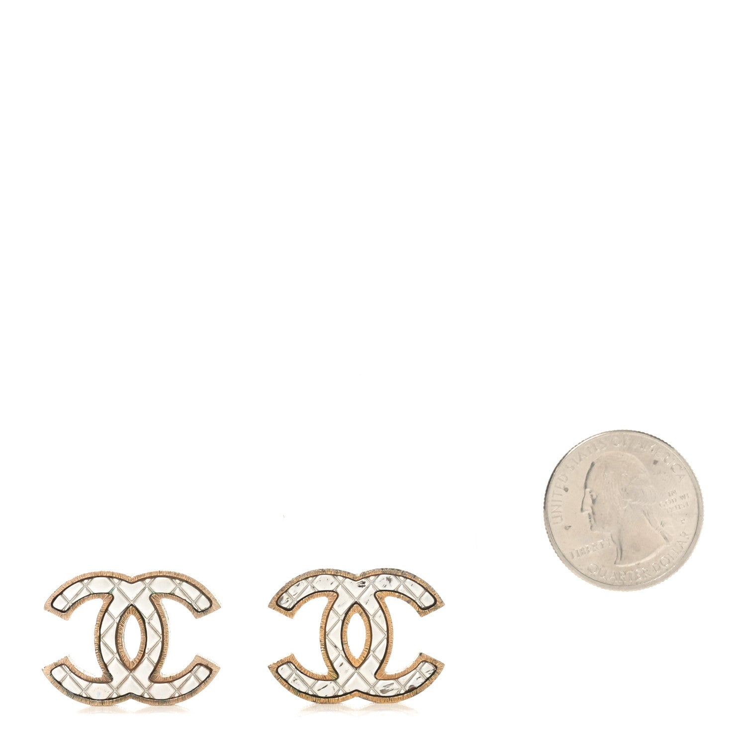 Chanel Metal Quilted CC Earrings Gold White 2 of 4