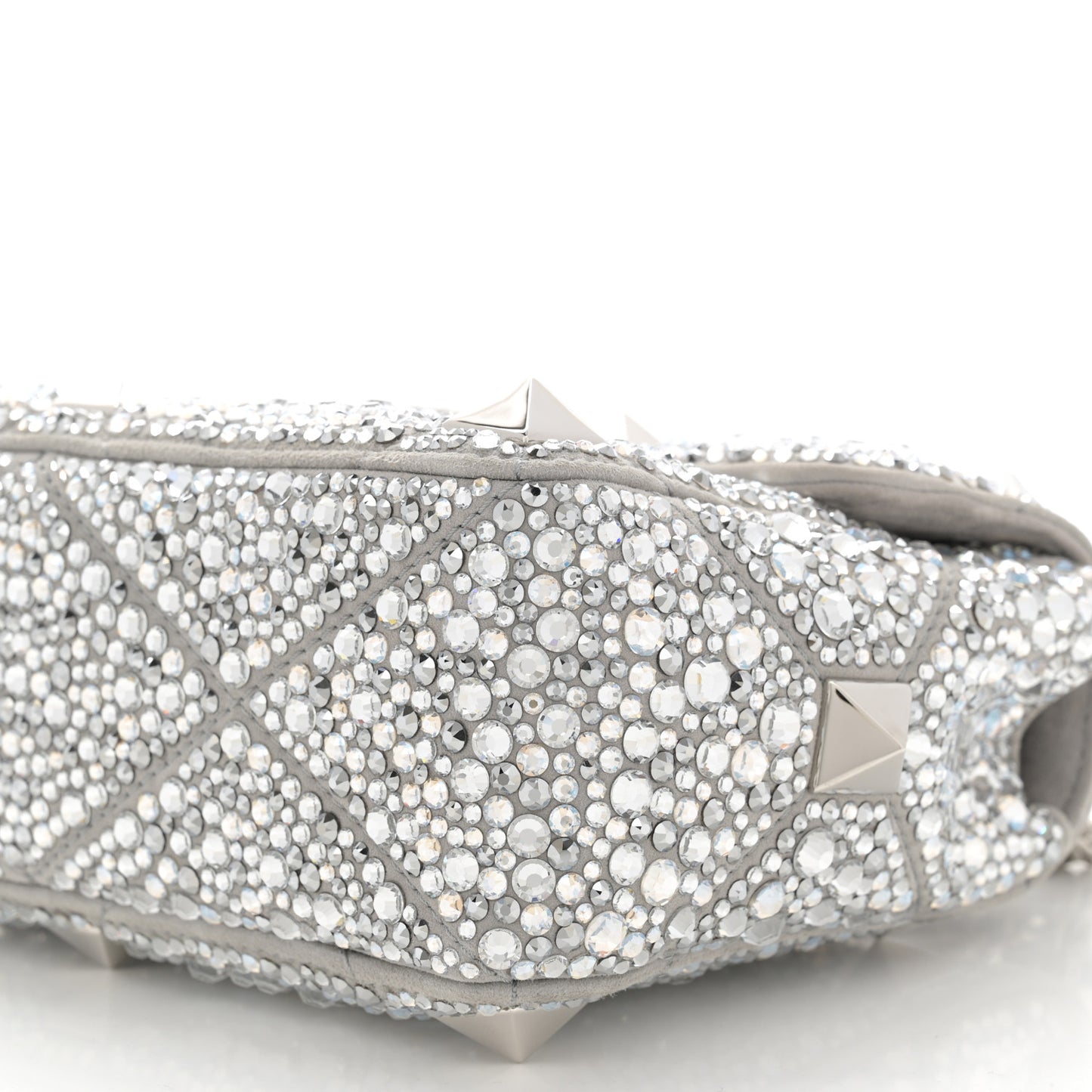 Crystal Suede Enamel Medium Roman Stud Shoulder Bag Silver