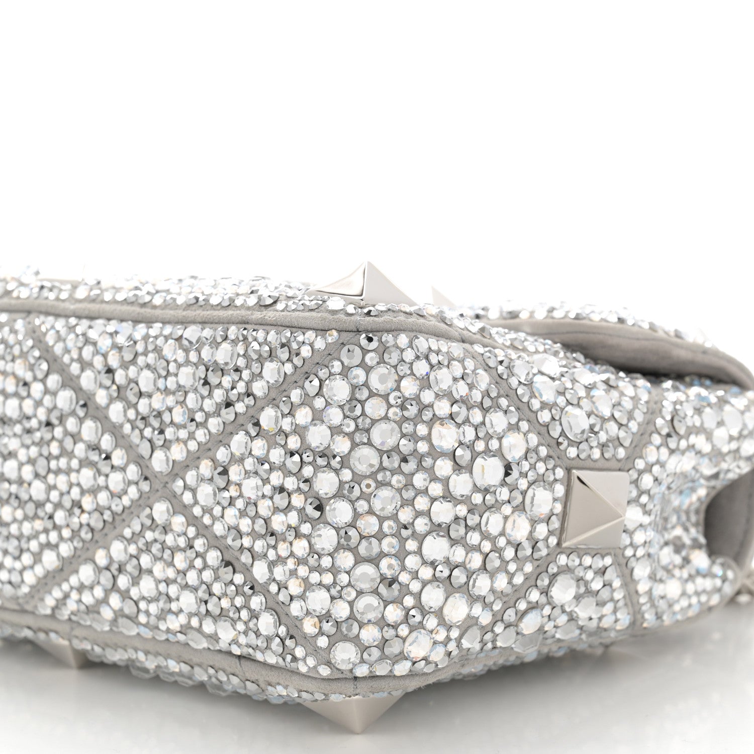 Valentino Garavani Crystal Suede Enamel Medium Roman Stud Shoulder Bag Silver 9 of 10