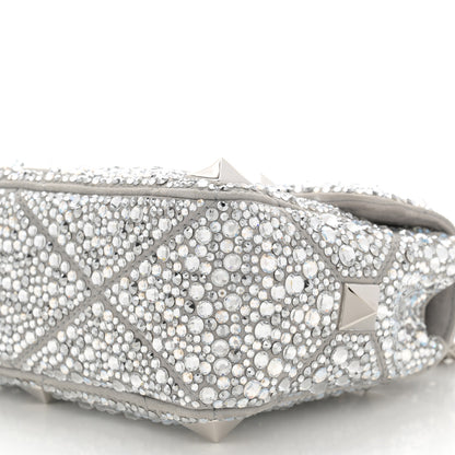 Valentino Garavani Crystal Suede Enamel Medium Roman Stud Shoulder Bag Silver 9 of 10