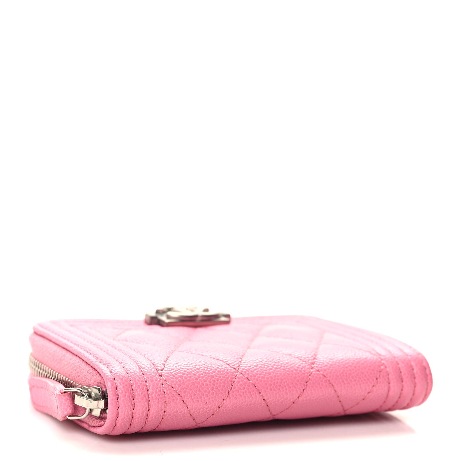 Chanel Caviar Quilted Boy Zip Around Coin Purse Wallet Pink 4 of 8