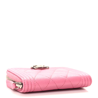 Chanel Caviar Quilted Boy Zip Around Coin Purse Wallet Pink 4 of 8