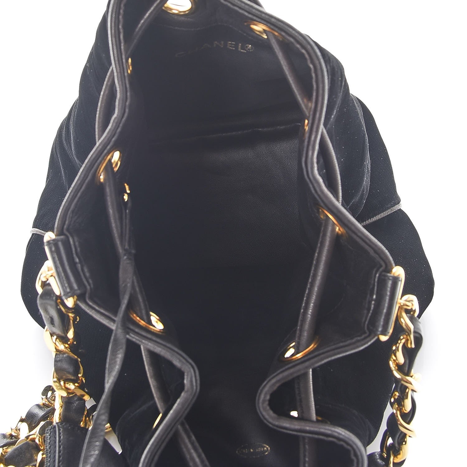 Chanel Velvet CC Drawstring Bucket Bag Black 6 of 12