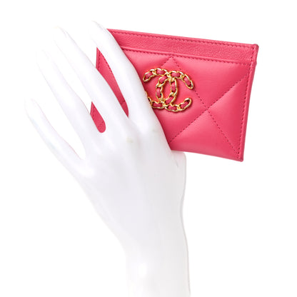 Chanel Shiny Goatskin Quilted Chanel 19 Card Holder Dark Pink 2 of 10