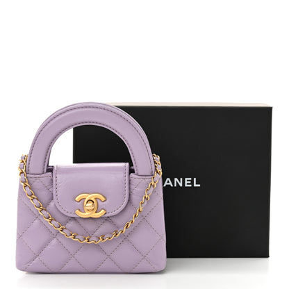 Chanel Shiny Aged Calfskin Quilted Mini Nano Kelly Shopper Lilac 11 of 11