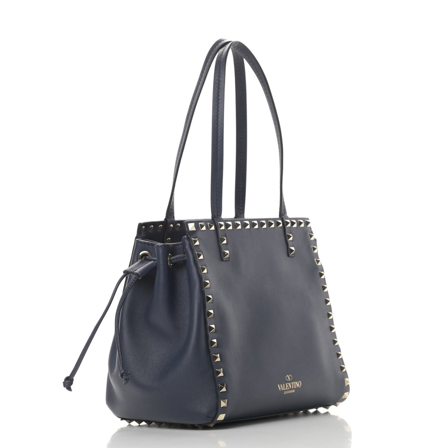 Calfskin Rockstud Double Handle Cinch Tote Marine