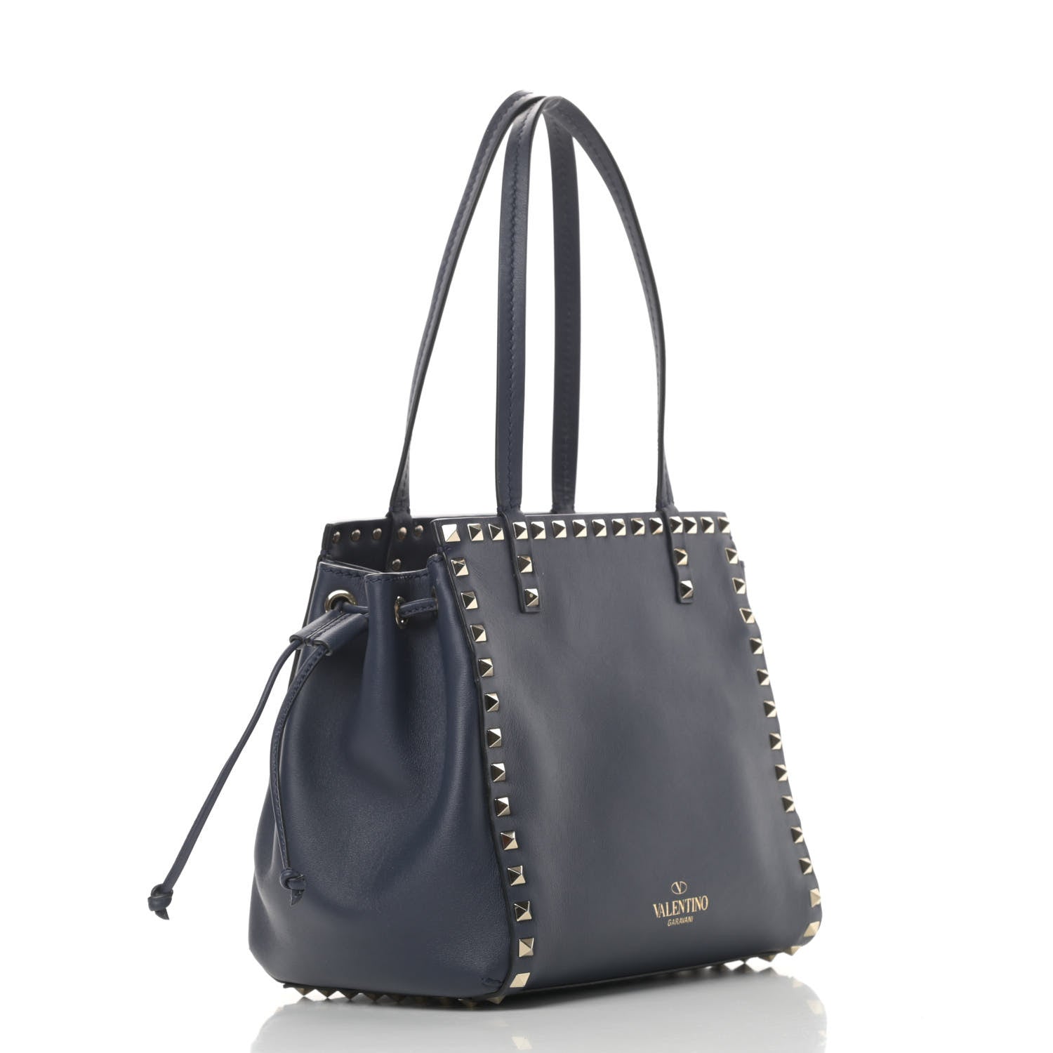 Valentino Garavani Calfskin Rockstud Double Handle Cinch Tote Marine 3 of 13