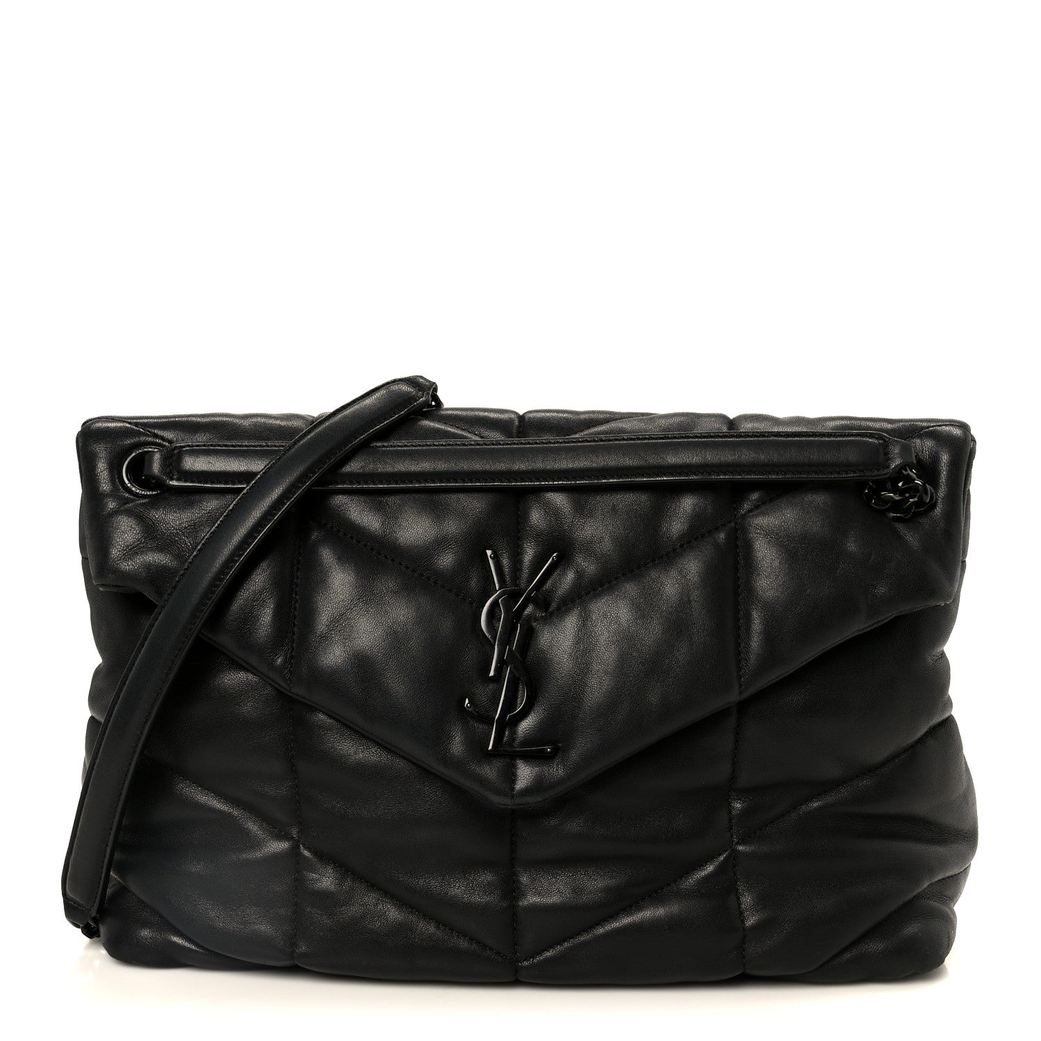 Saint Laurent Lambskin Quilted Monogram Monochrome Medium Loulou Puffer Chain Satchel Black 1 of 11
