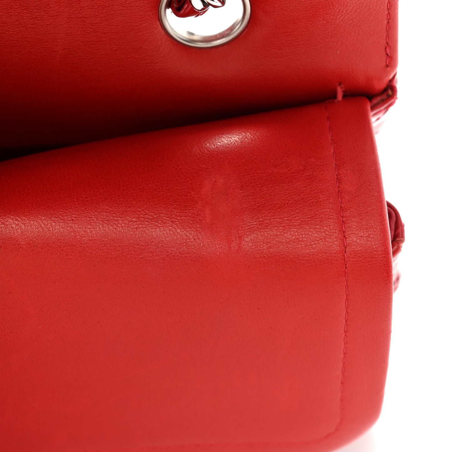 Patent Calfskin Quilted Medium Double Flap Red