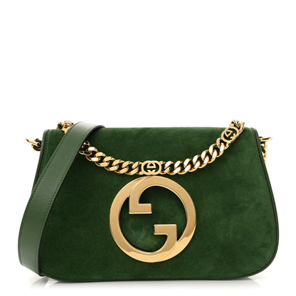 Gucci Suede Talco Roxy Calfskin Blondie Chain Shoulder Flap Bag Cash Green 1 of 10
