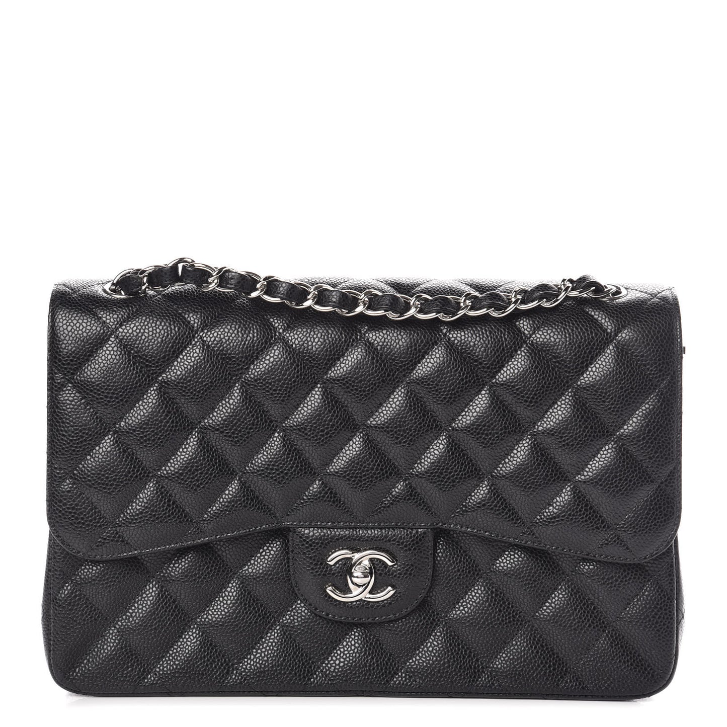 Caviar Quilted Jumbo Double Flap Black