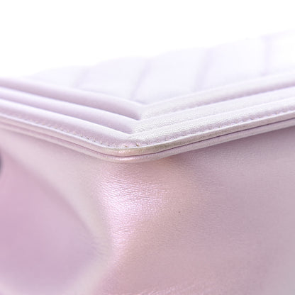 Chanel Metallic Lambskin Chevron Quilted Medium Boy Flap Pink 10 of 13