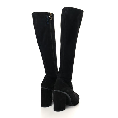 Chanel Suede Kidskin Patent CC Cap Toe Tall Boots 37 Black 4 of 7