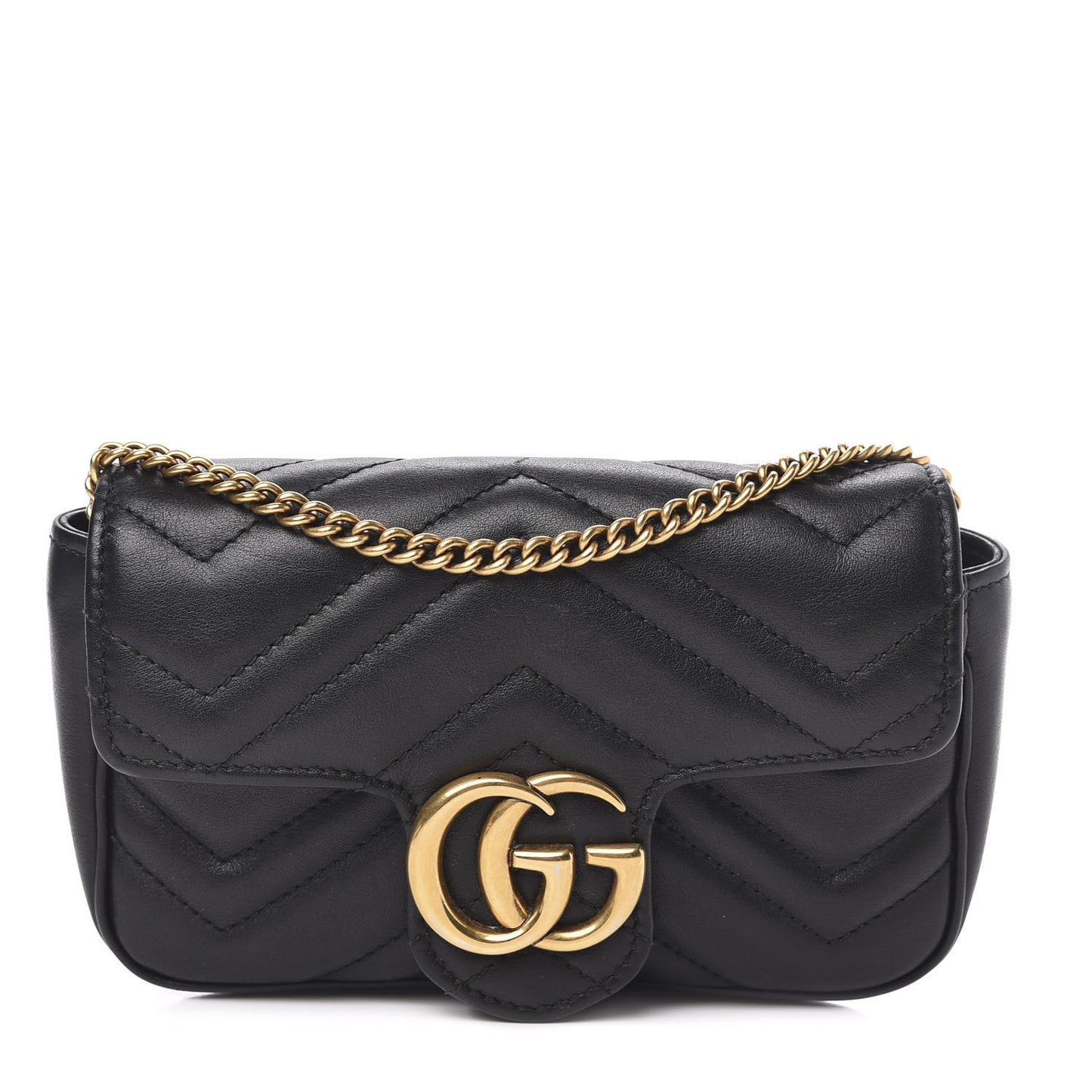 Calfskin Matelasse Super Mini GG Marmont Shoulder Bag Black