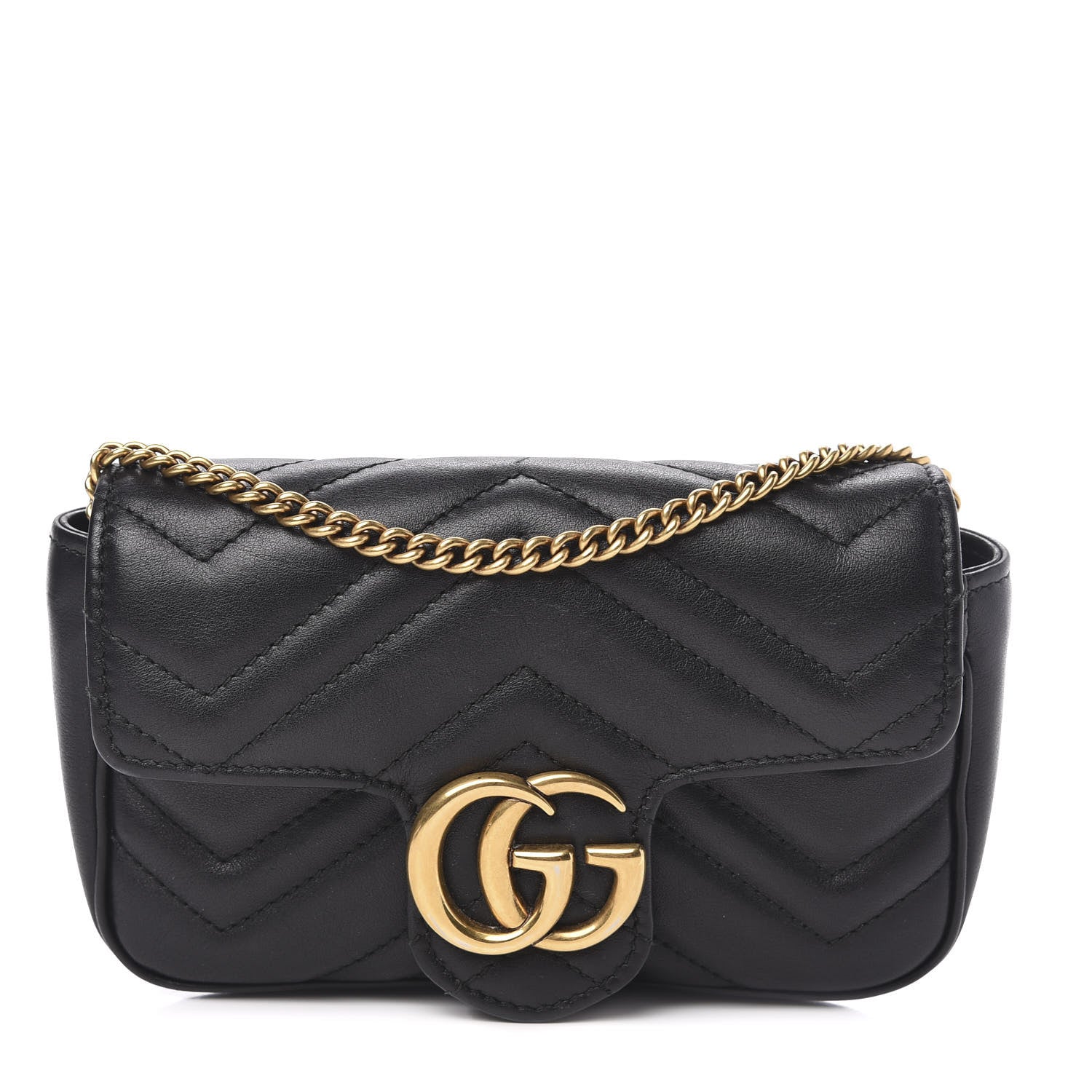 Gucci Calfskin Matelasse Super Mini GG Marmont Shoulder Bag Black 1 of 12