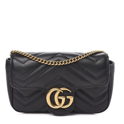 Gucci Calfskin Matelasse Super Mini GG Marmont Shoulder Bag Black 1 of 12