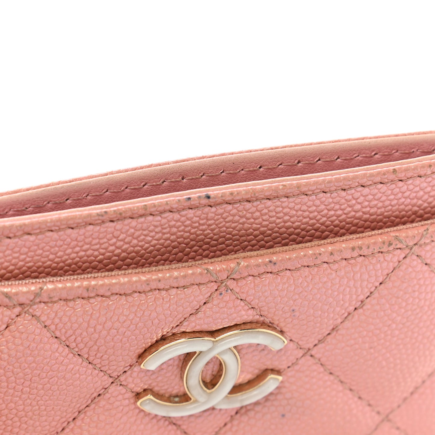 Iridescent Caviar Quilted Card Holder Rose Pink