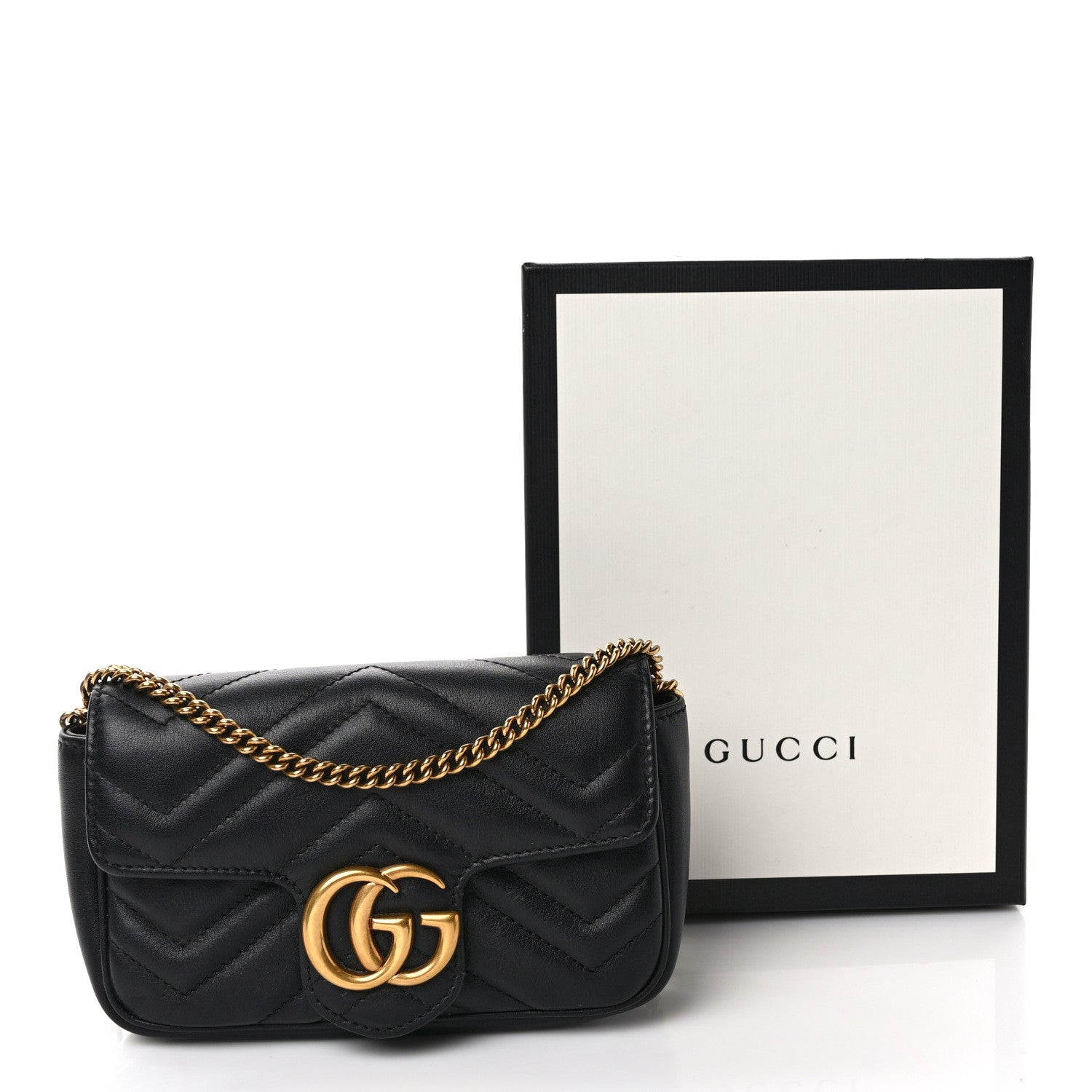 Gucci Calfskin Matelasse Super Mini GG Marmont Shoulder Bag Black 9 of 9