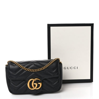 Gucci Calfskin Matelasse Super Mini GG Marmont Shoulder Bag Black 9 of 9