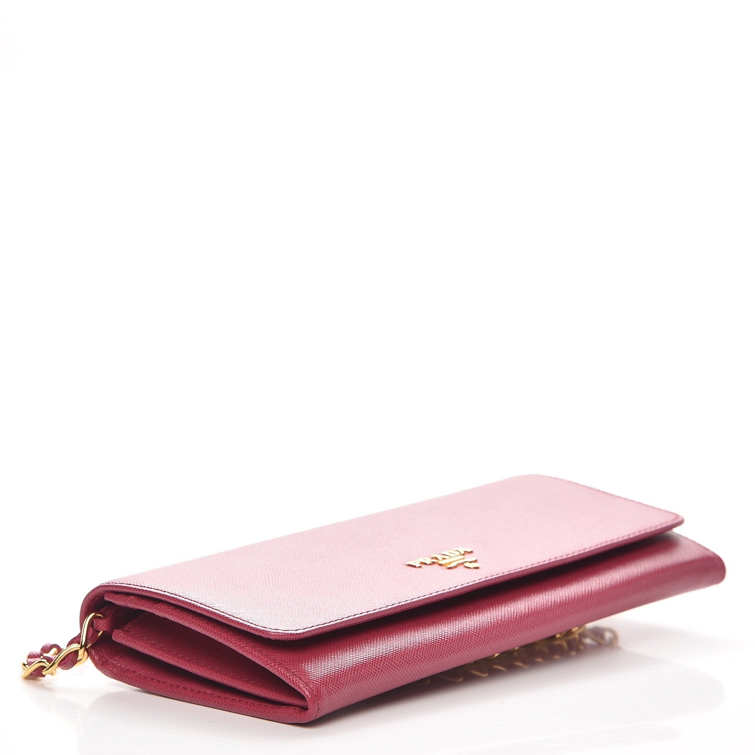 Prada Saffiano Metal Oro Chain Wallet Ibisco 4 of 8
