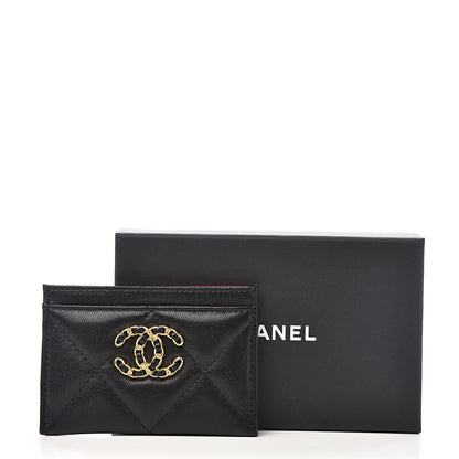 Chanel Shiny Goatskin Quilted Chanel 19 Card Holder Black 9 of 9