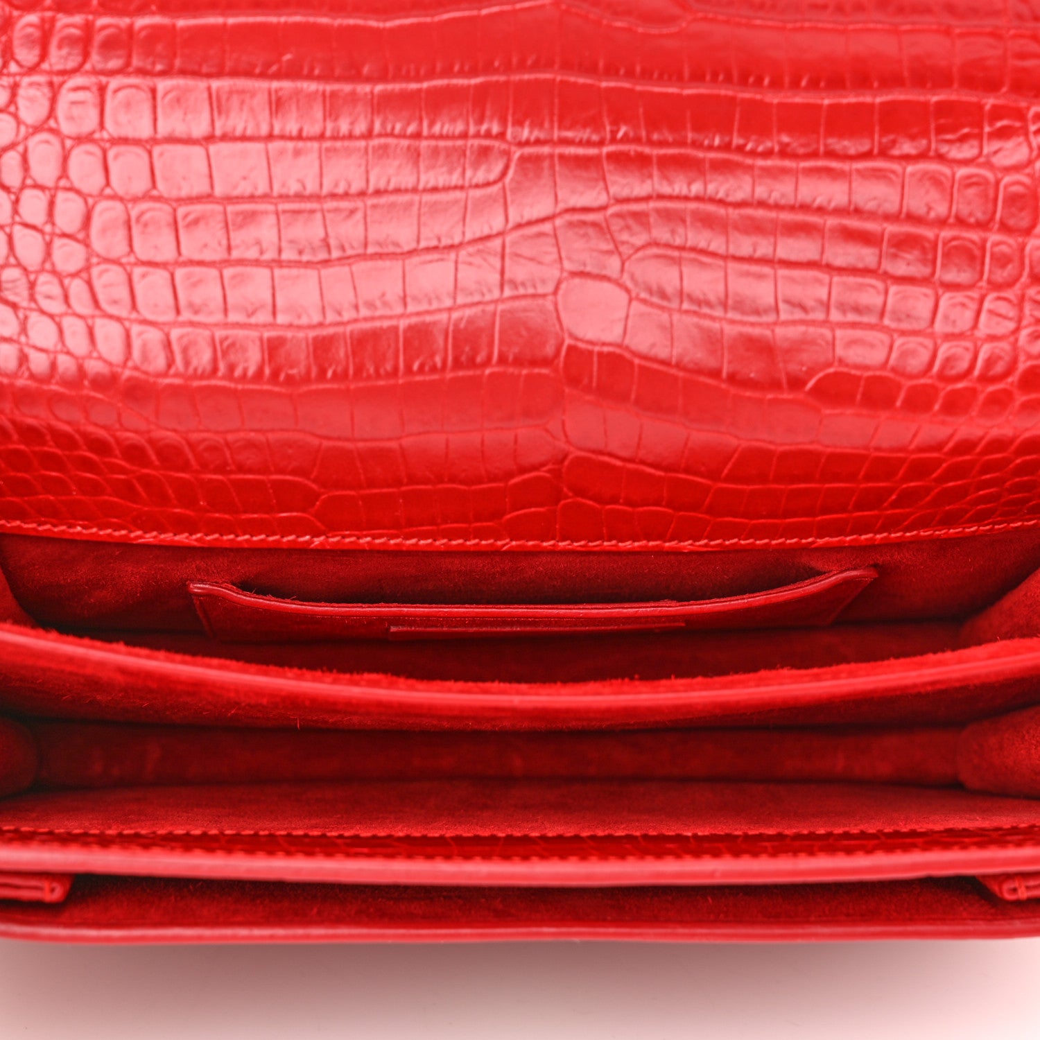 Saint Laurent Calfskin Crocodile Embossed Medium Monogram Sunset Rouge Eros 5 of 10