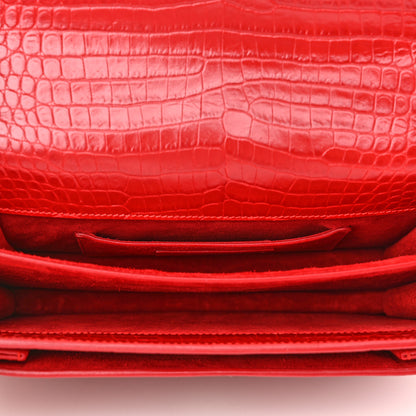 Saint Laurent Calfskin Crocodile Embossed Medium Monogram Sunset Rouge Eros 5 of 10