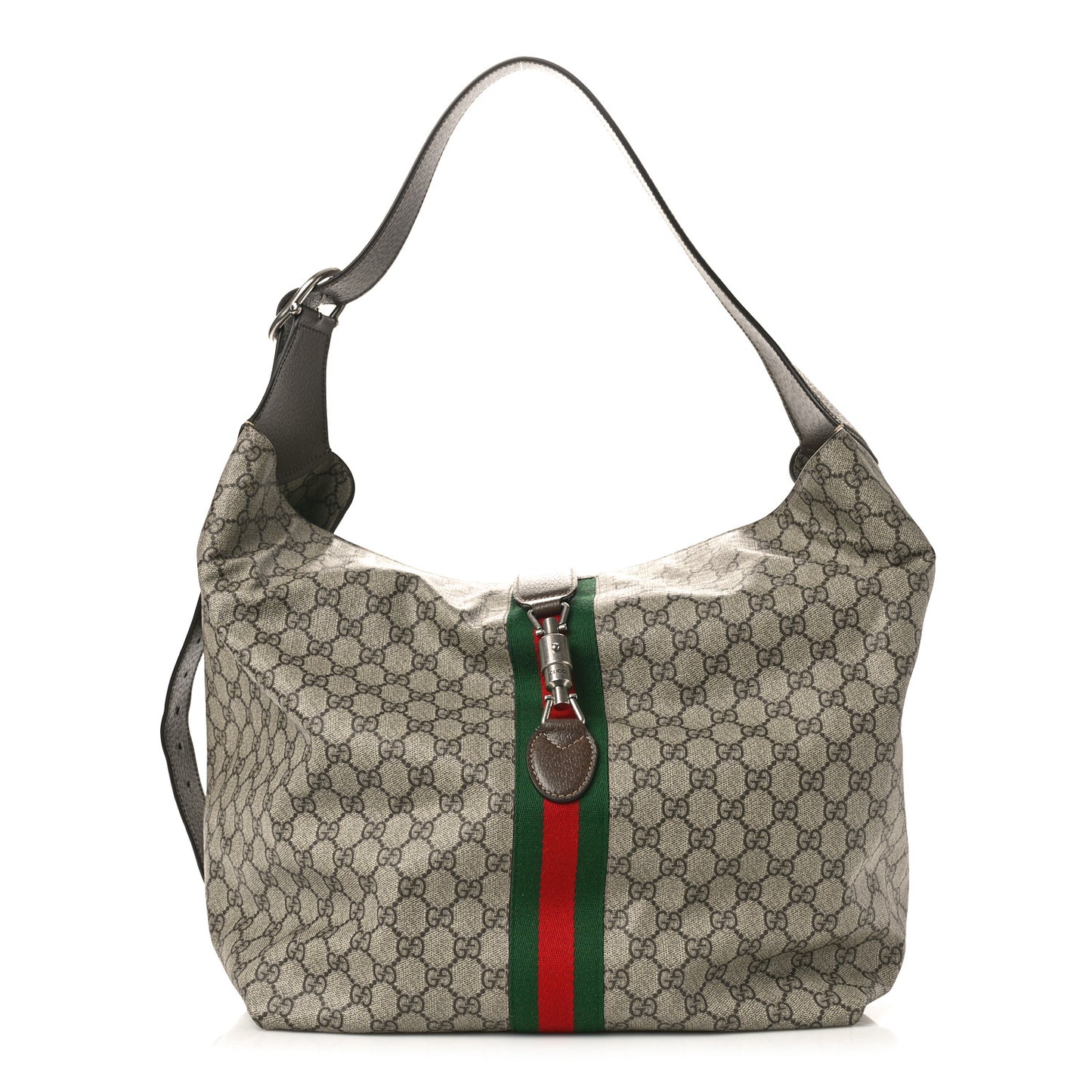 Tender GG Supreme Monogram Textured Dollar Calfskin Web Medium Jackie 1961 Crossbody Bag Beige Ebony New Acero