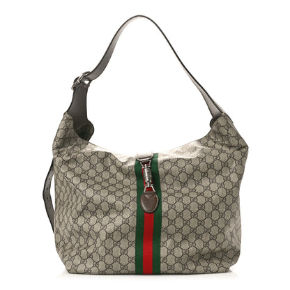 Gucci Tender GG Supreme Monogram Textured Dollar Calfskin Web Medium Jackie 1961 Crossbody Bag Beige Ebony New Acero 1 of 8