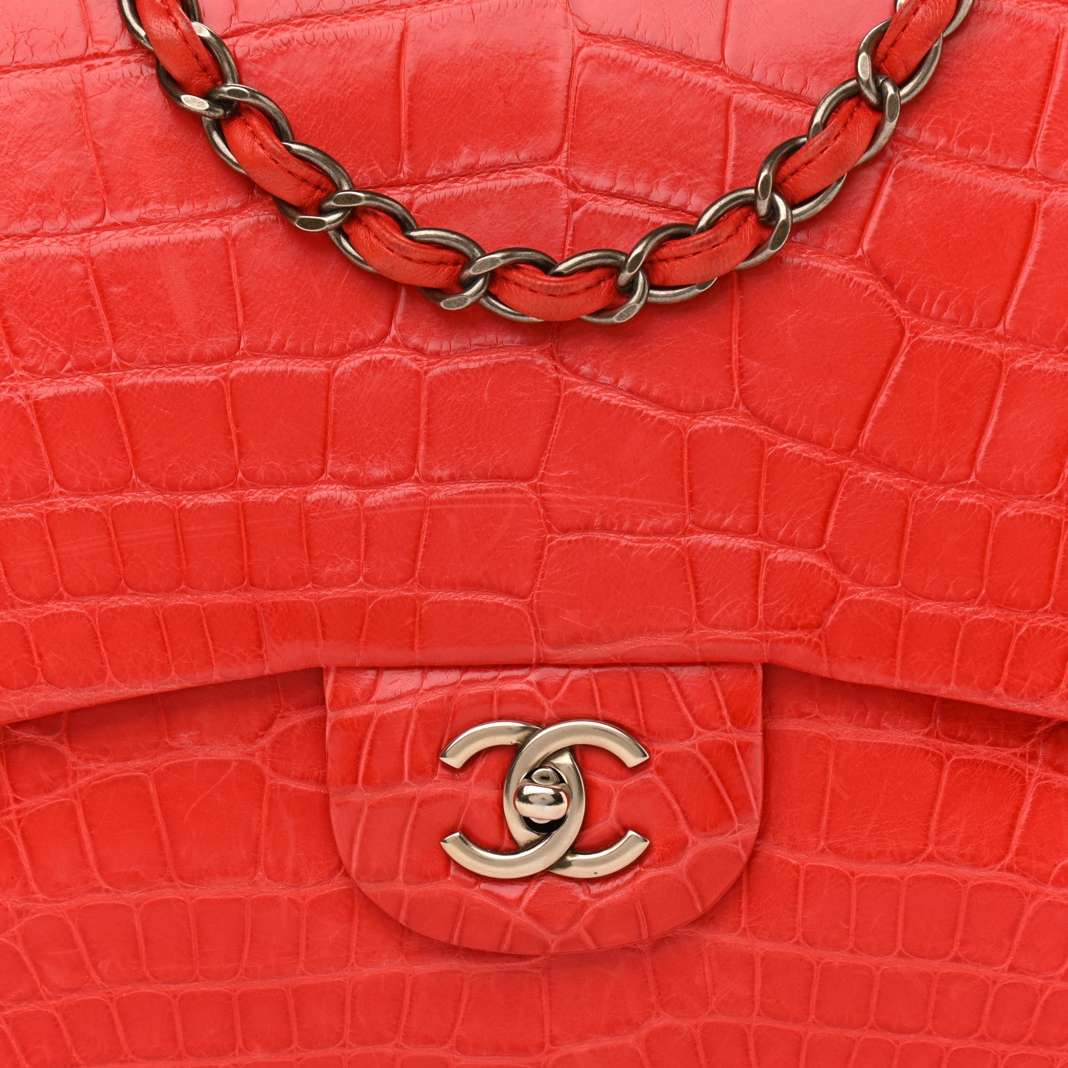 Chanel Alligator Jumbo Double Flap Red 8 of 11
