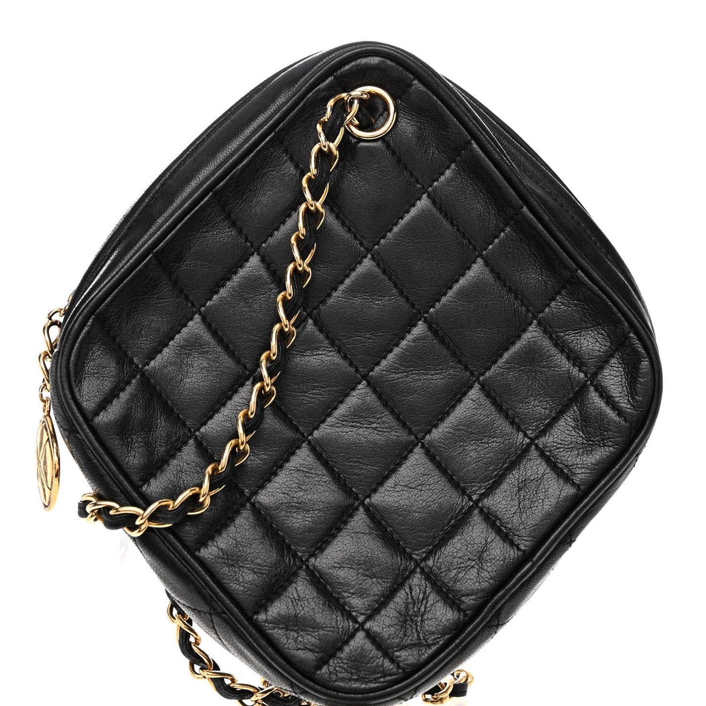 Lambskin Quilted Diamond Tassel Shoulder Bag Black