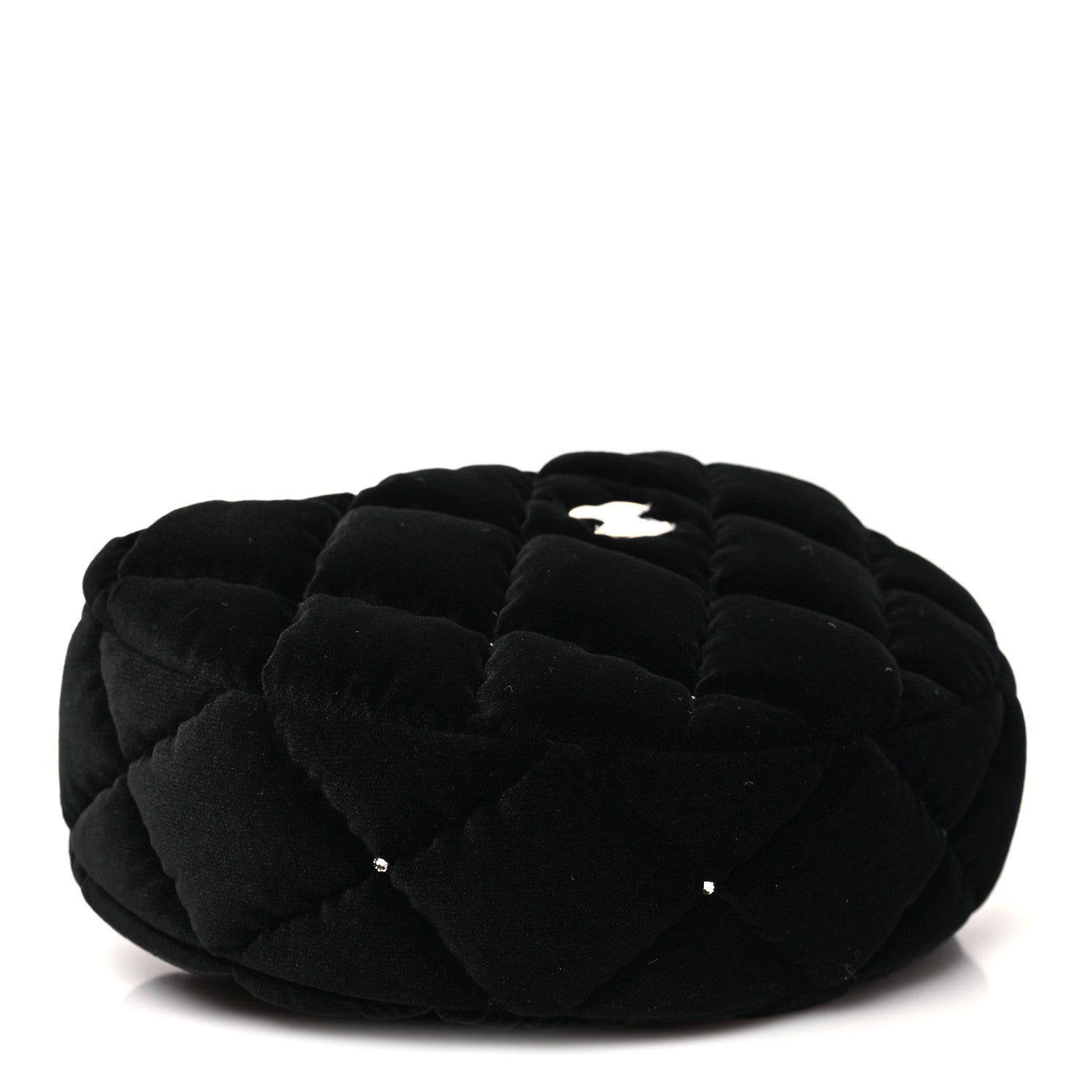 Chanel Velvet Diamanté Quilted Pocket Pouch Hobo Black 4 of 12