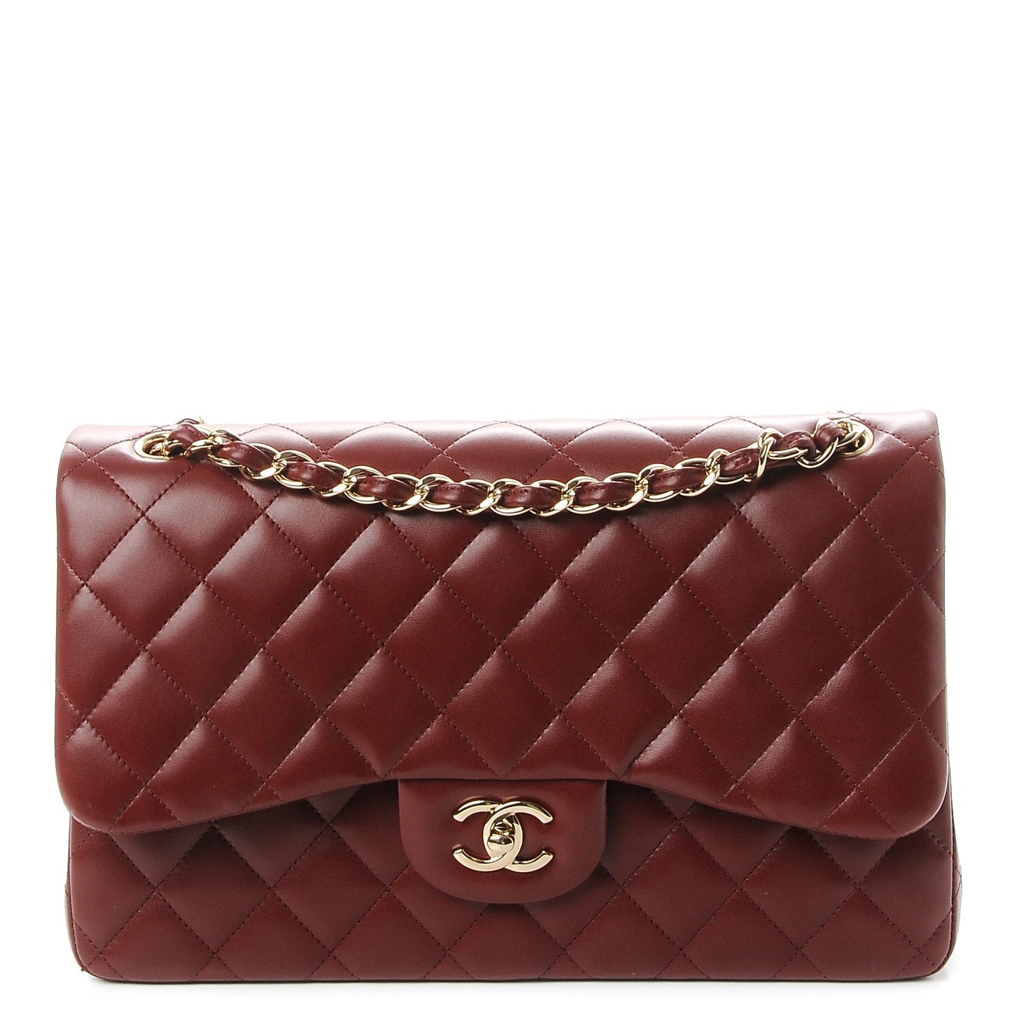 Lambskin Quilted Jumbo Double Flap Burgundy