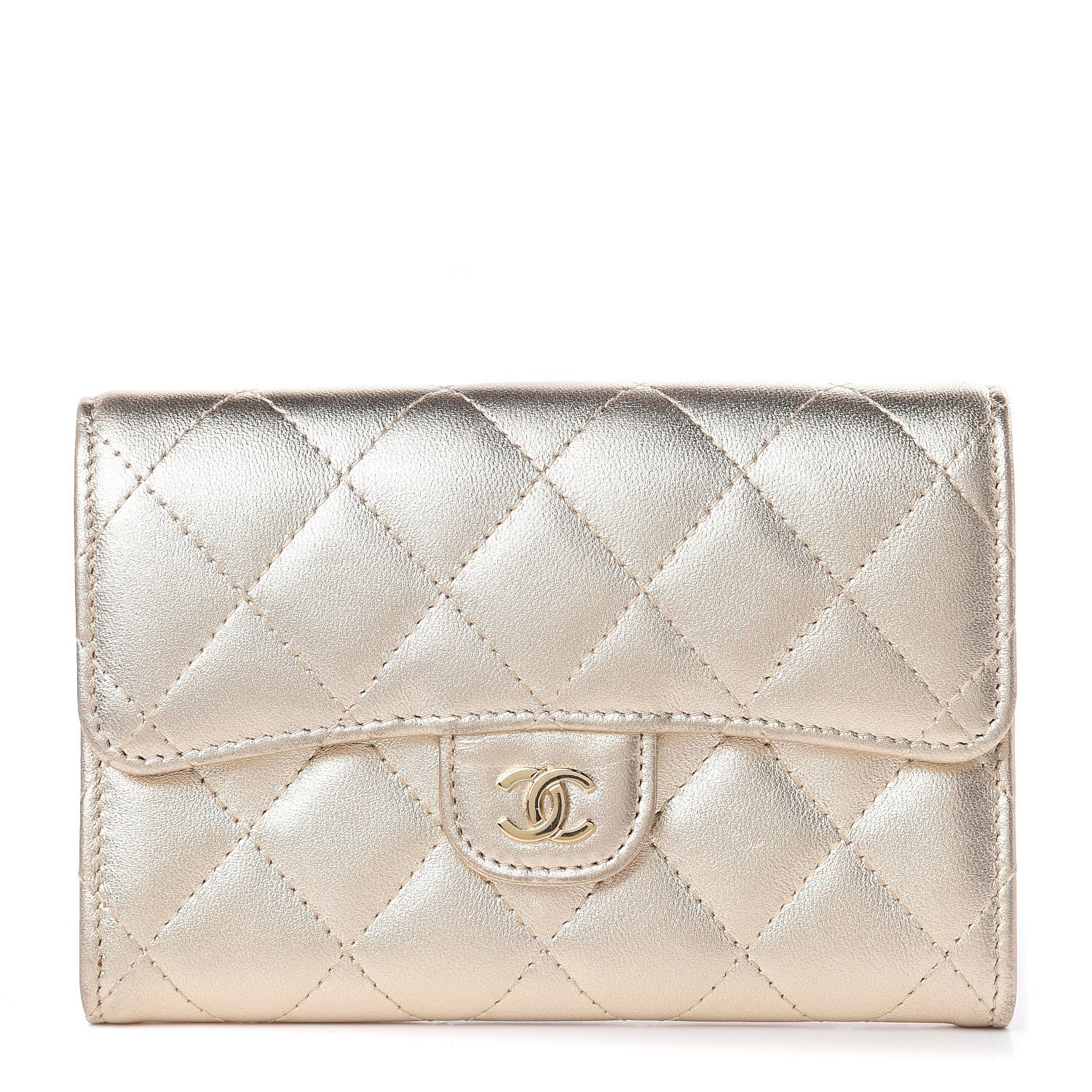 Chanel Metallic Lambskin Quilted Small Flap Wallet Pale Gold 1 of 11