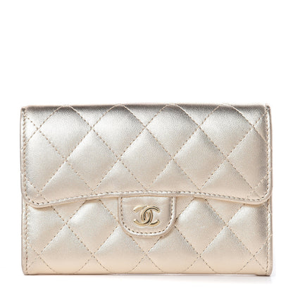 Chanel Metallic Lambskin Quilted Small Flap Wallet Pale Gold 1 of 11
