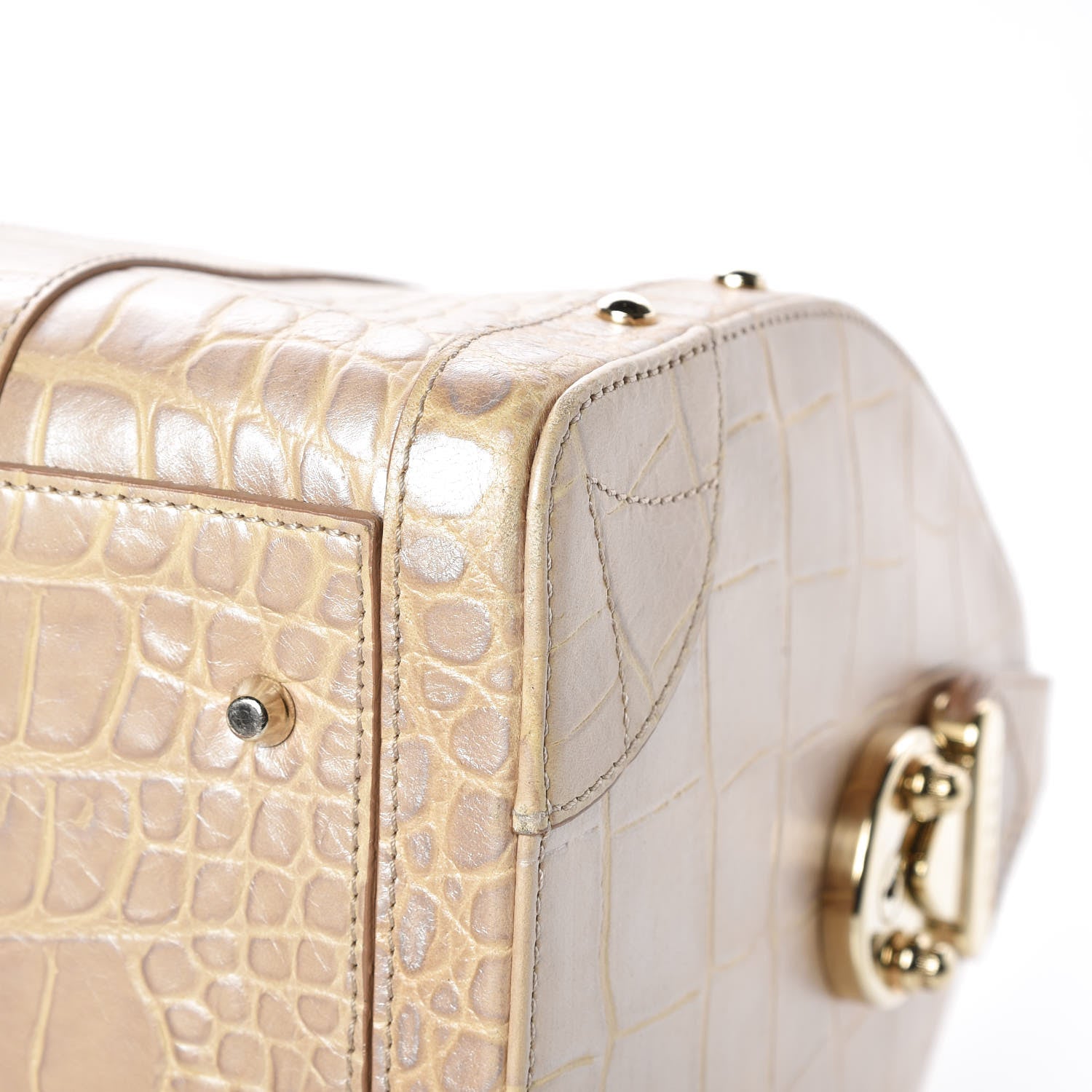 Versace Calfskin Crocodile Embossed Madonna Satchel Beige 13 of 18