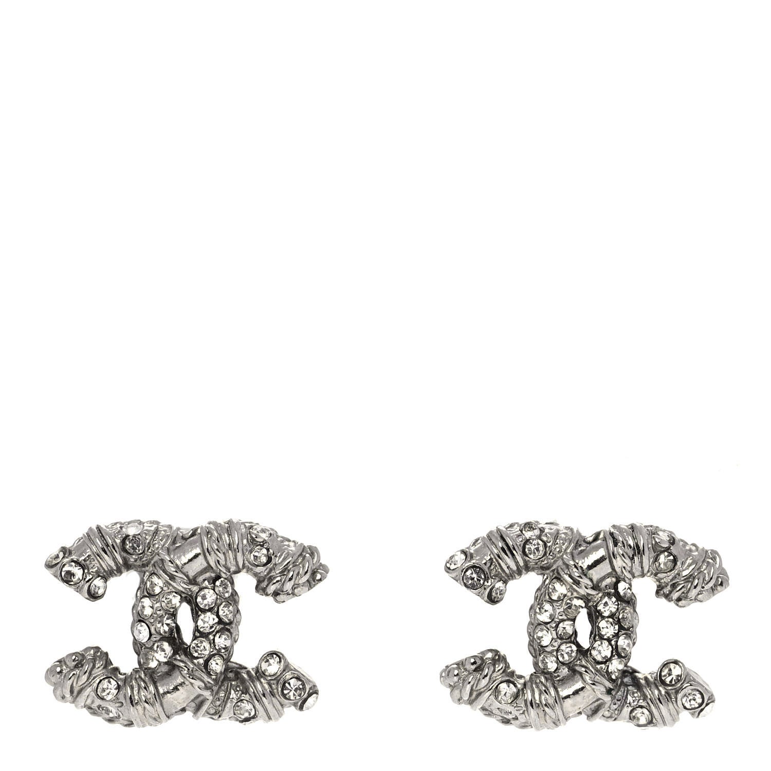 Chanel Crystal CC Twisted Earrings Silver 1 of 4