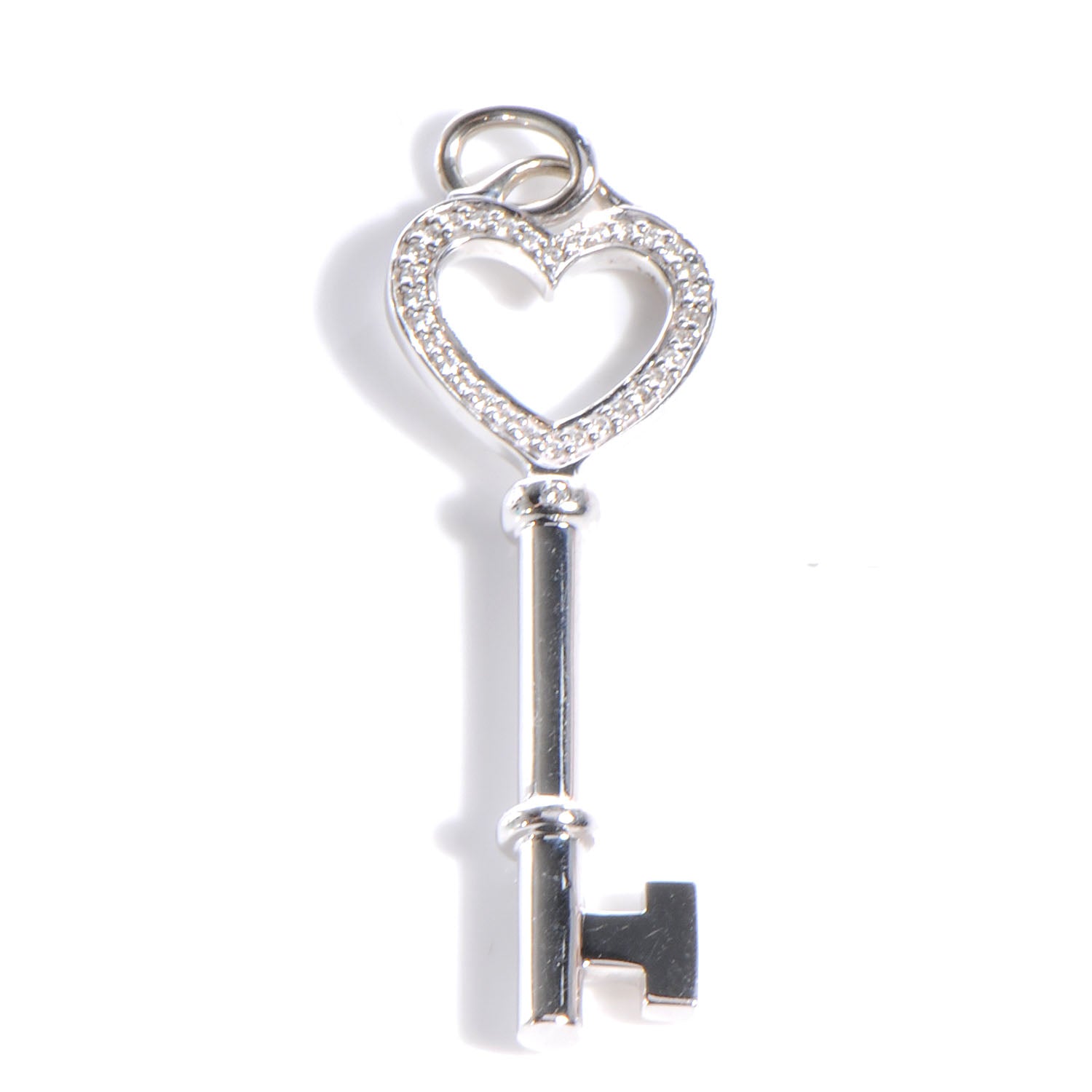 Tiffany 18k White Gold and Diamond Mini Heart Key Pendant 1 of 6