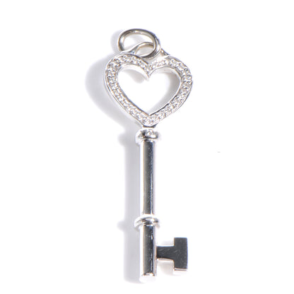 Tiffany 18k White Gold and Diamond Mini Heart Key Pendant 1 of 6