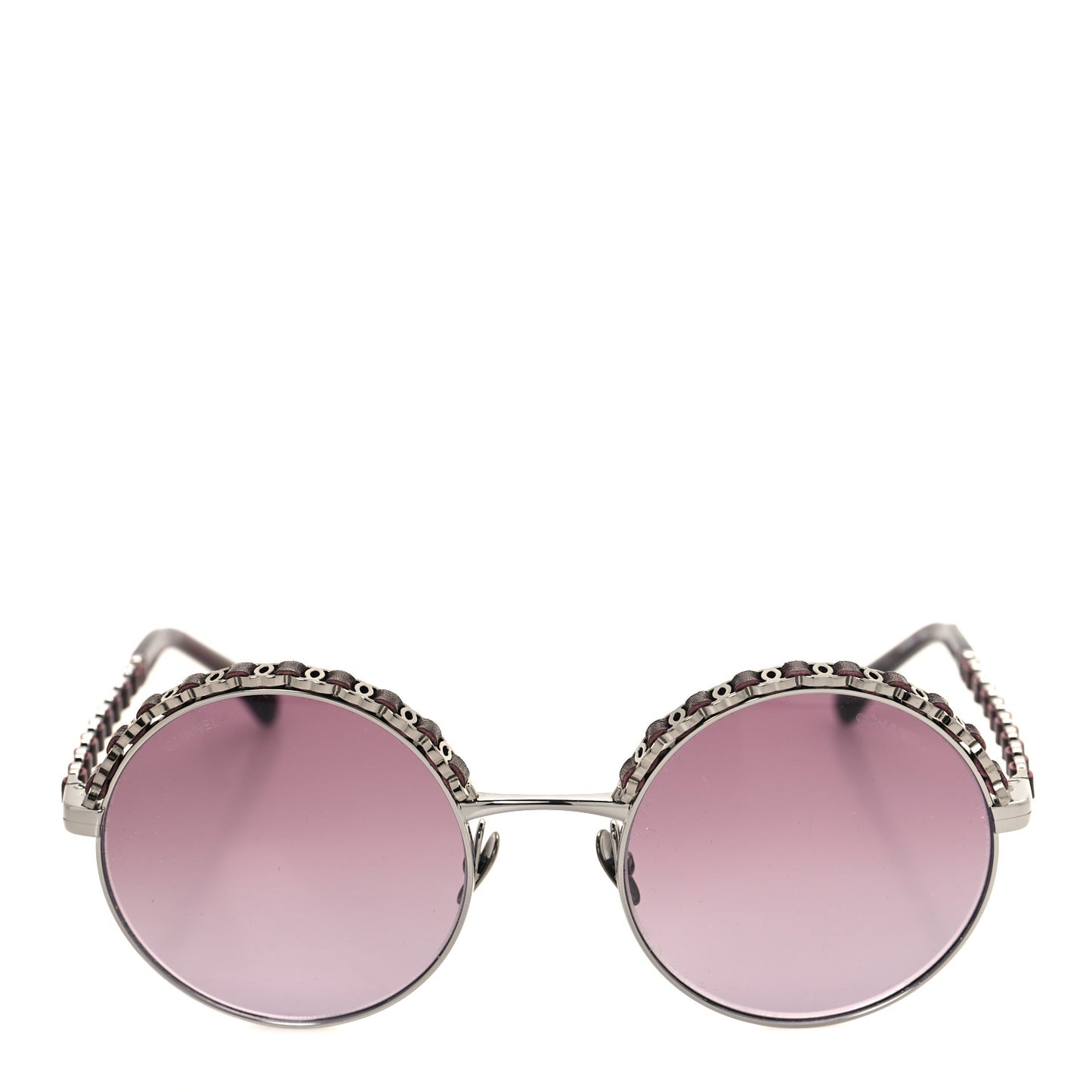 Metal Calfskin Round Chain Sunglasses 4265-Q Brown