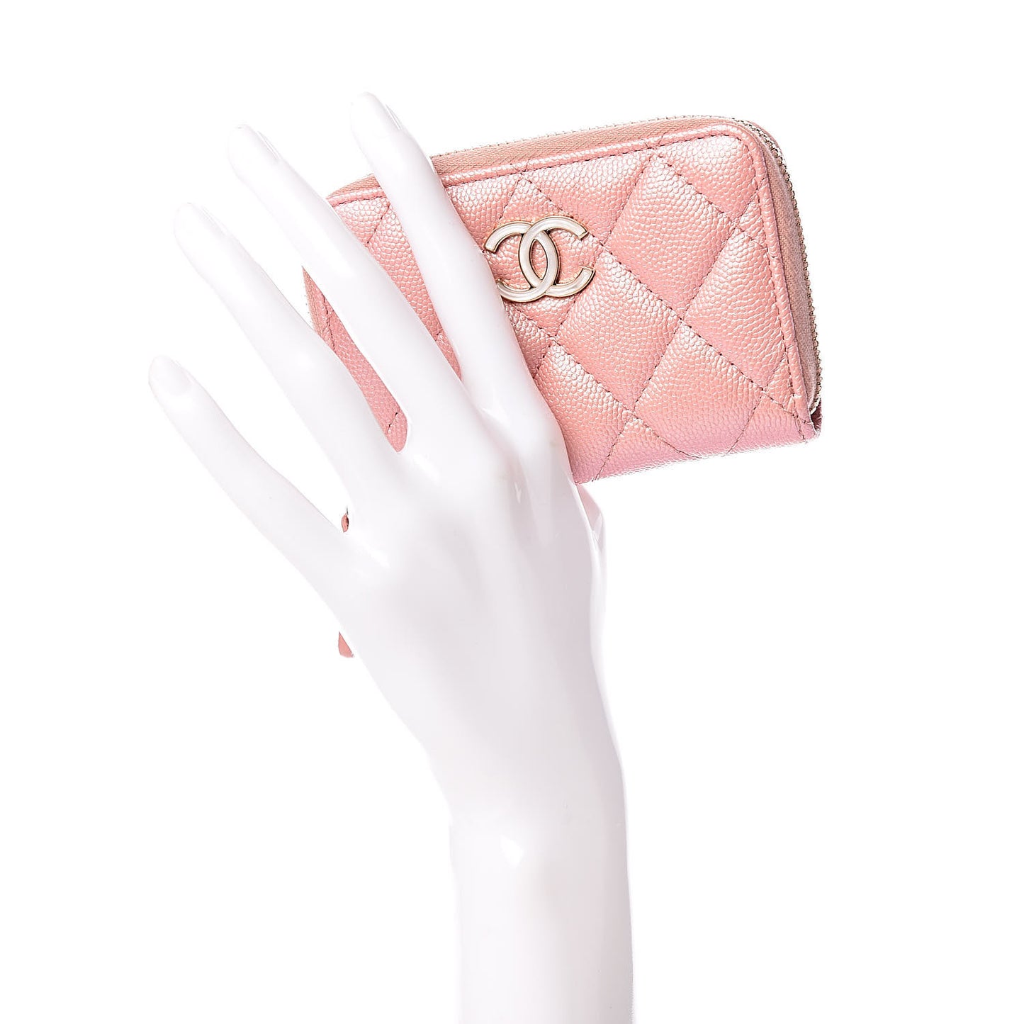 Iridescent Caviar Quilted Zip Coin Purse Pink