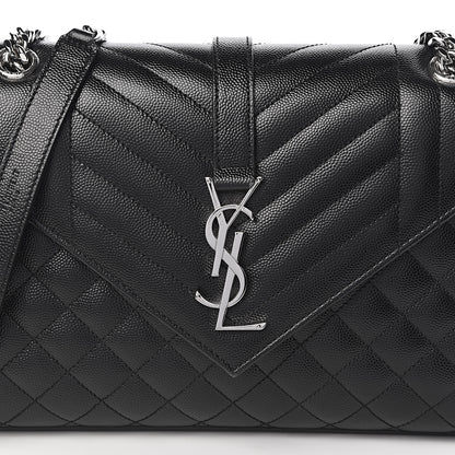 Saint Laurent Grain De Poudre Textured Mixed Matelasse Triquilt Medium Monogram Satchel Black 11 of 11