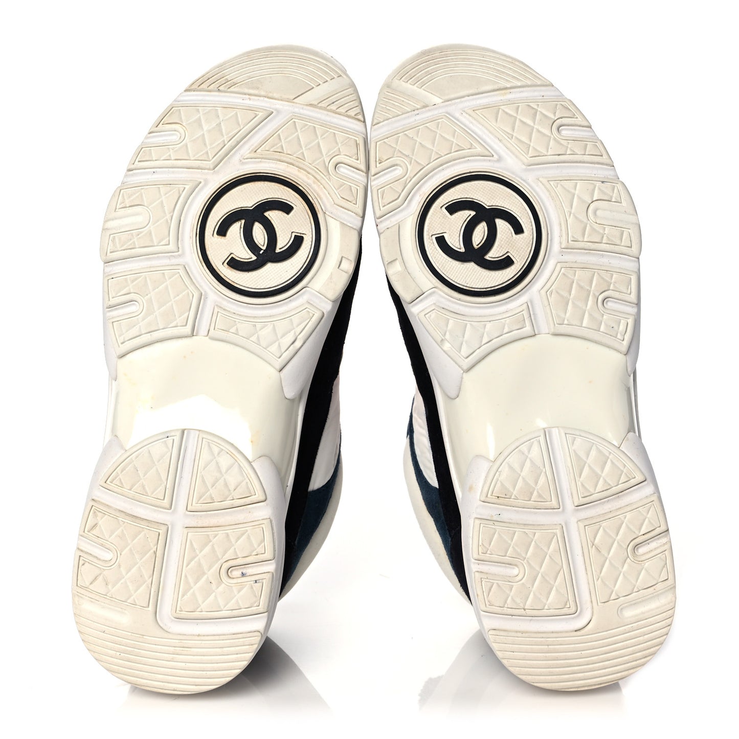 Nylon Calfskin Suede CC Womens Sneakers 36 Navy White Orange Black