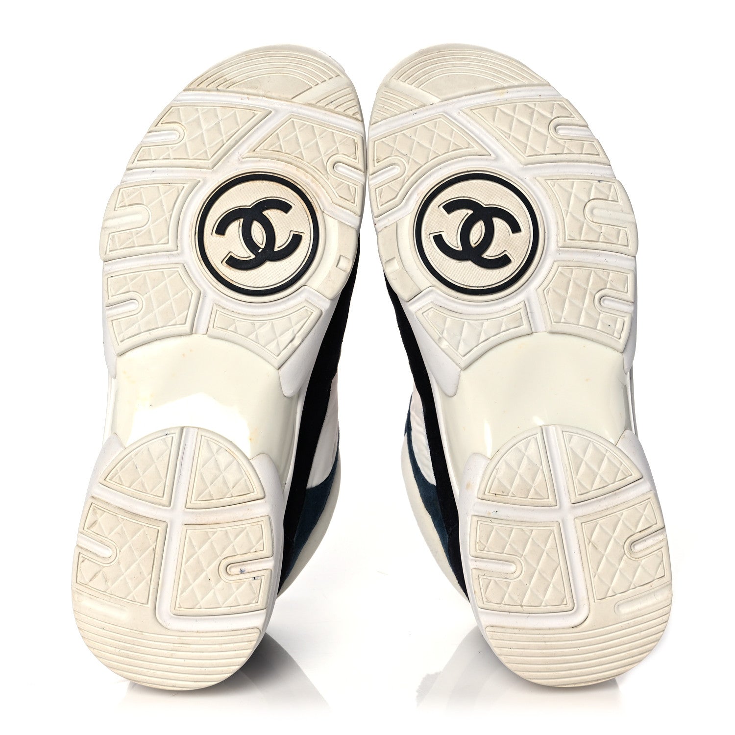 Chanel Nylon Calfskin Suede CC Womens Sneakers 36 Navy White Orange Black 5 of 9