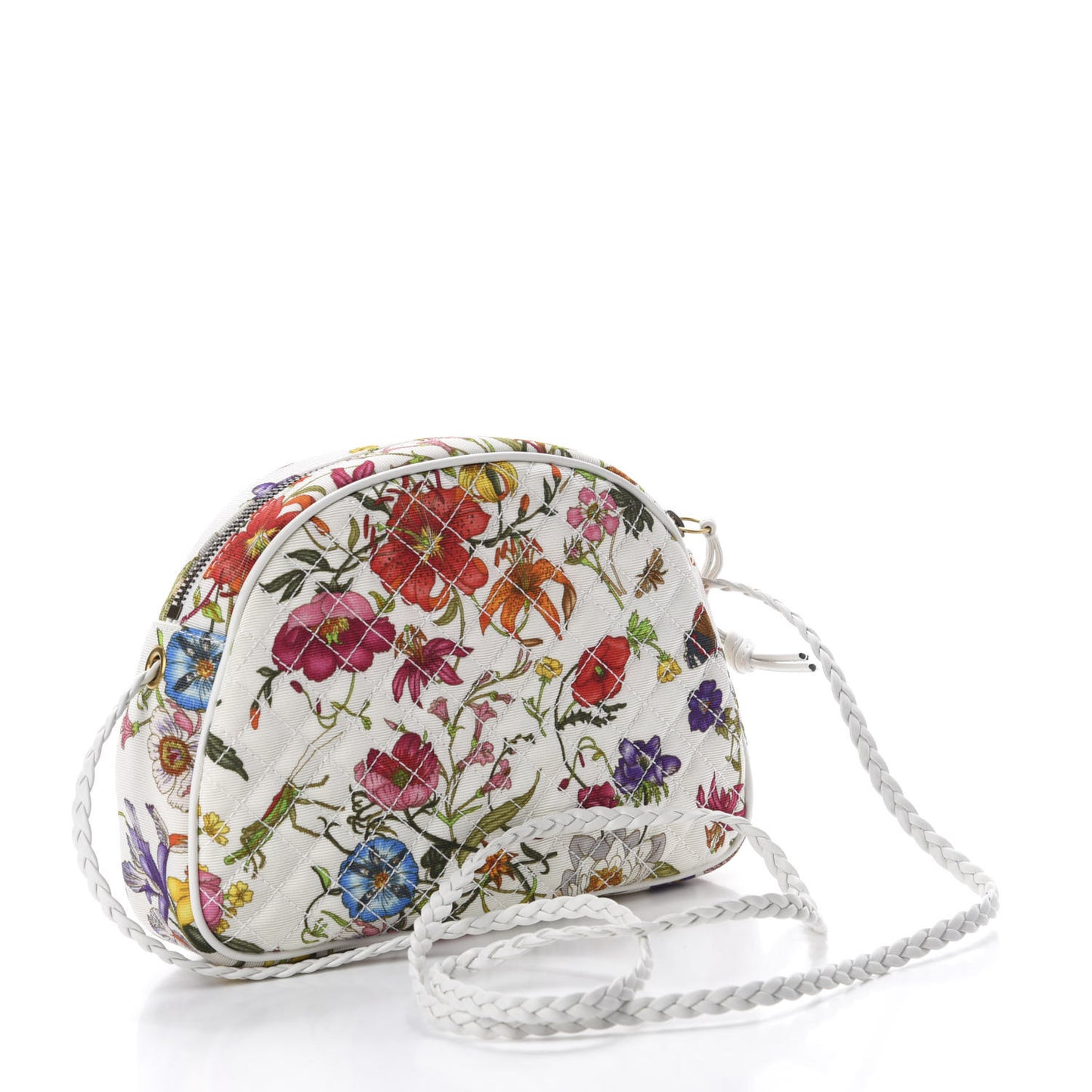 Canvas Flora Floral Trapuntata Small Zumi Dome Shoulder Bag White