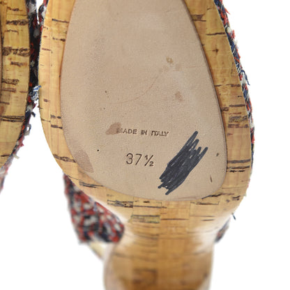 Chanel Tweed Crystal Cork CC Slingback Pumps 37.5 Multicolor 6 of 8