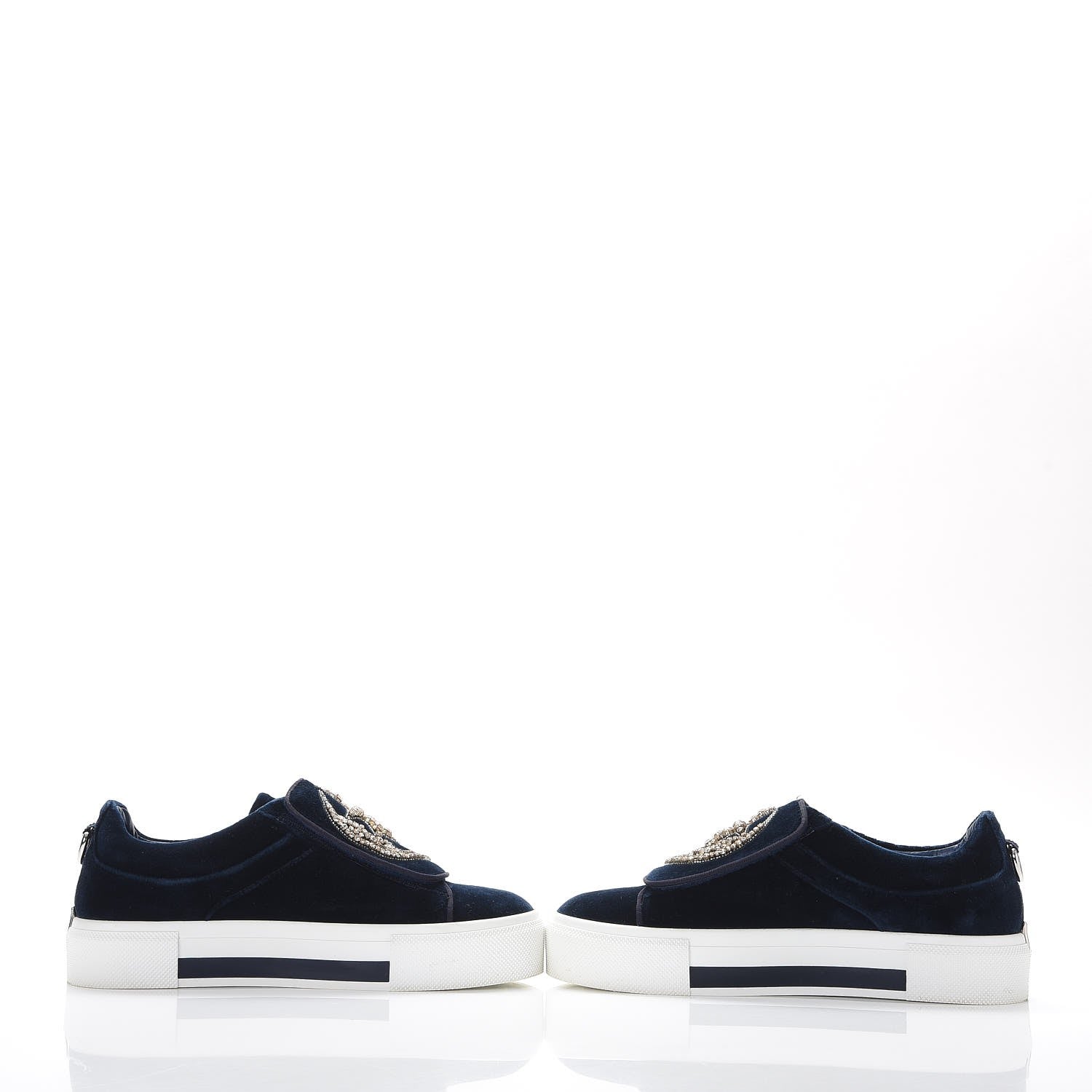 Alexander McQueen Velvet Crystal Moon Embellished Stars Buckles Platform Sneakers 40 Blue 6 of 17