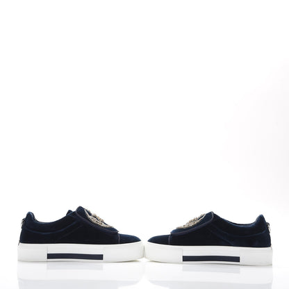 Alexander McQueen Velvet Crystal Moon Embellished Stars Buckles Platform Sneakers 40 Blue 6 of 17