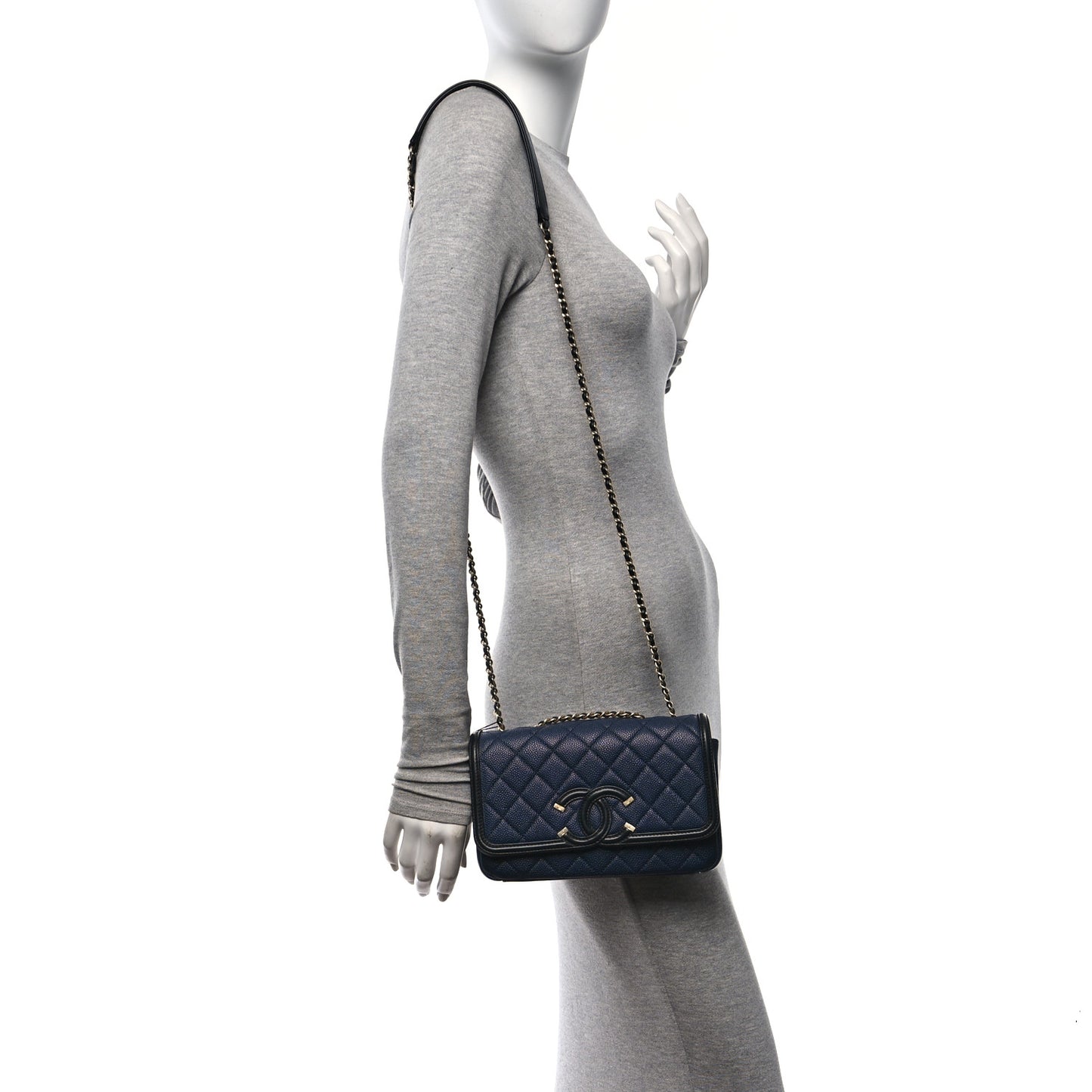 Caviar Quilted Small CC Filigree Flap Navy Black